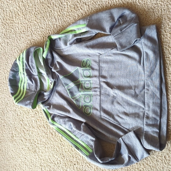 Adidas Gray & Neon Green Kangaroo Pouch Hoodie Size Medium (10/12) - Picture 1 of 5